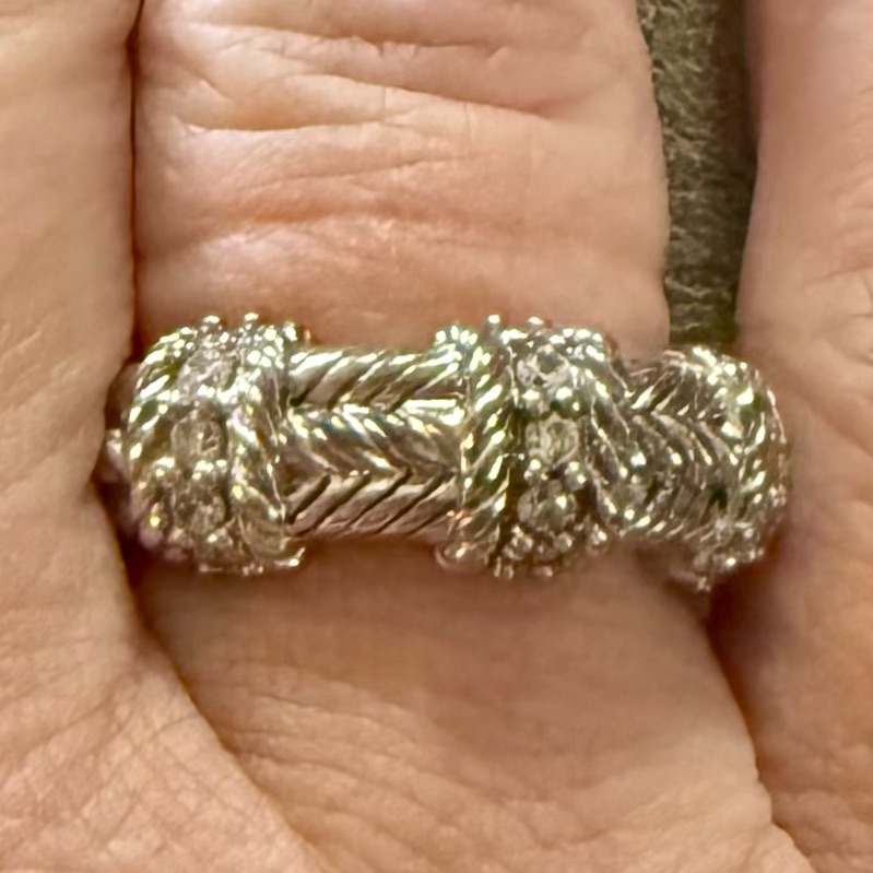 Vintage Judith Ripka 925 Sterling Silver Thailand Cz Rope Band Size 7 Ring 65$